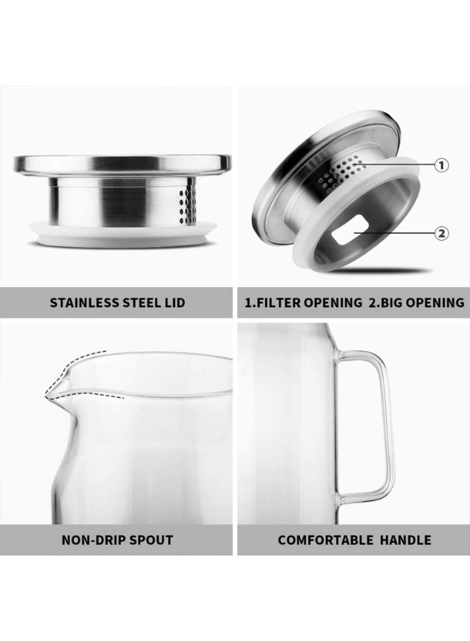 كيل › إبريق زجاجي بغطاء وفوهة 1.5 لتر 50 أونصة إبريق ماء بوروسيليكات مقاوم للحرارة للمشروبات الساخنة والباردة إبريق رفيع لباب الثلاجة للعصير والليمون والماء والحليب والشاي المثلج - Image 3